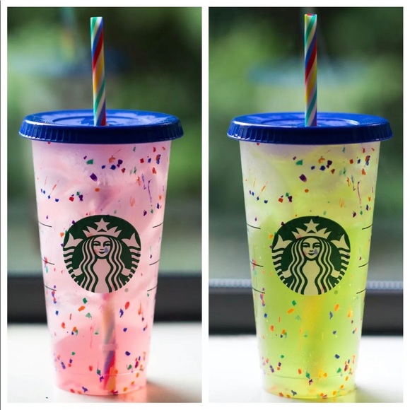Starbucks Other - 2 Starbucks confetti cups with rainbow straws…